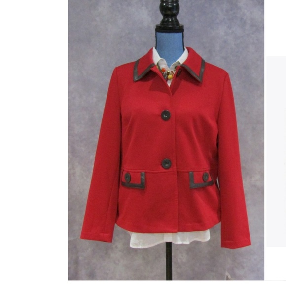 JM Collection Jackets & Blazers - NWT JM Collection Red Knit Blazer Black Trim M